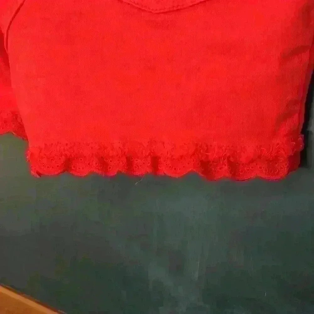 Cat & Jack Girls Size 14/16 Red Shorts Denim Eyelet Lace Trim Super Stretch